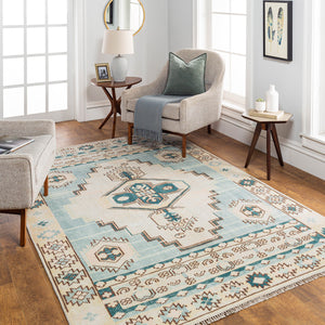 Anadolu AAU-2300 3'6" x 5'6" Handmade Rug AAU2300-3656  Teal, Brown, Pale Pink, Seafoam, Cream Surya