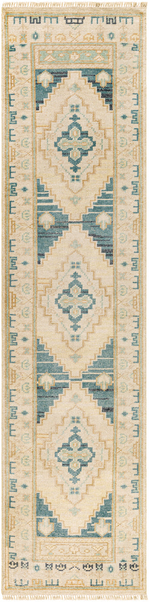 Anadolu AAU-2301 2'6" x 10' Handmade Rug AAU2301-2610  Teal, Deep Teal, Cream, Brown, Seafoam, Pale Pink Surya
