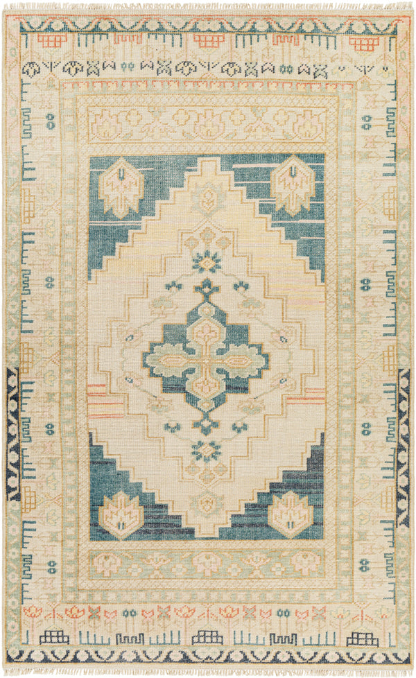 Anadolu AAU-2301 9' x 12' Handmade Rug AAU2301-912  Teal, Deep Teal, Cream, Brown, Seafoam, Pale Pink Surya
