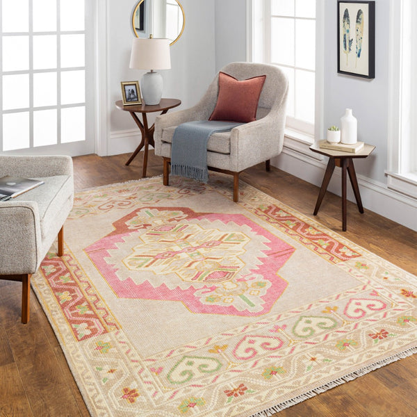 Surya Anadolu Handmade Rug 2' X 3' – Exquisite Wool & Viscose Design, Perfect For Traditional Spaces! Dusty Pink Wool,Viscose Aau2302-23