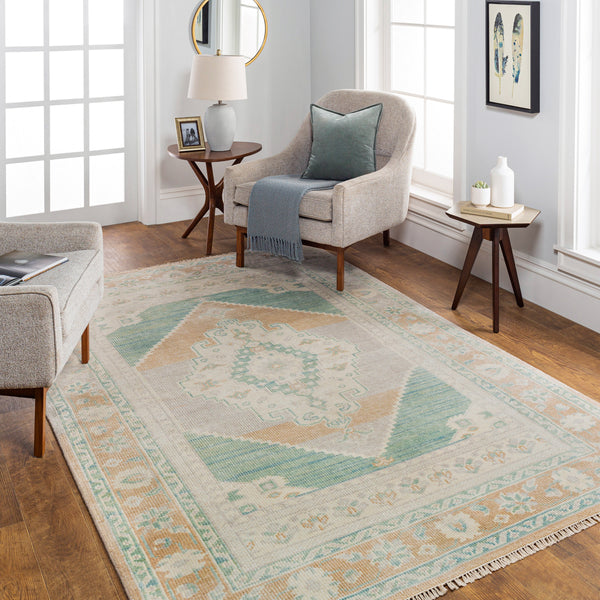 Anadolu AAU-2303 9' x 12' Handmade Rug AAU2303-912  Beige, Seafoam, Light Sage, Cream Surya