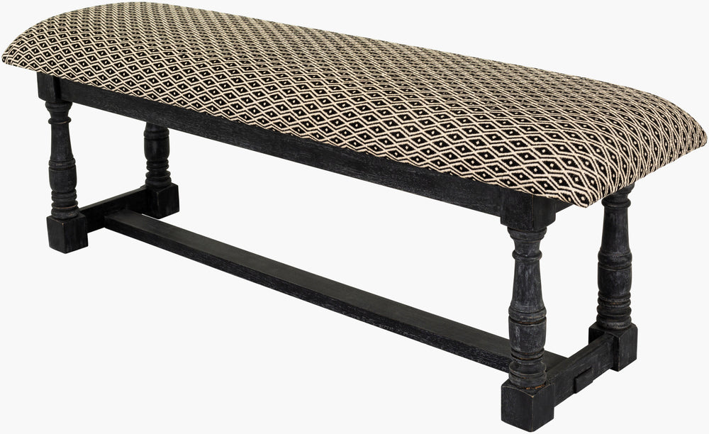 Surya Avalanche Traditional 18"H X 55"W X 15"D Bench - Durable Manufactured Wood & Polyester For Timeless Style Upholstery, Black Polyester,Mango Wood,Manufactured Wood,Dacron Aav-001