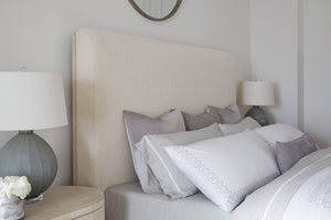 Hooker Furniture Modern Modern Mood Cal King Upholstered Panel Bed With Inverness Natural Fabric, Oak Veneer Trim, Luxe Metal Accents Light Brown 6850-90960-80