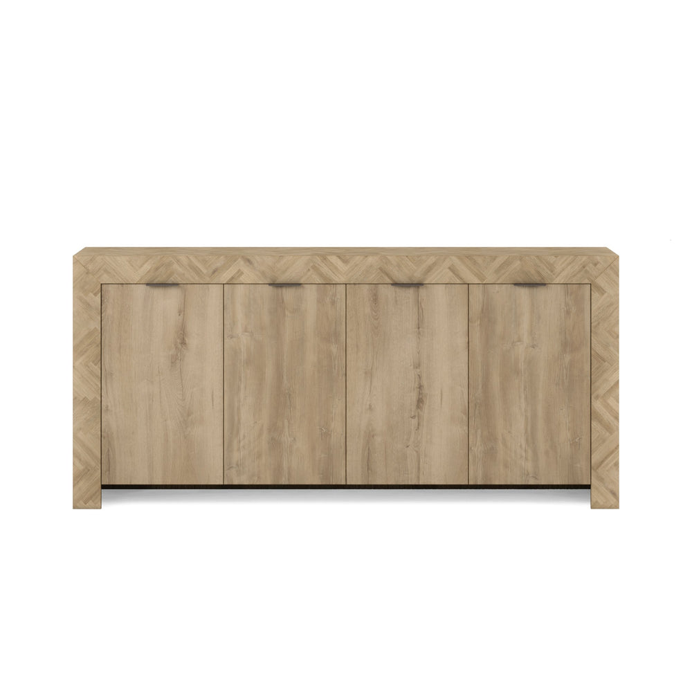 A.R.T. Furniture Garrison Credenza - Casual Contemporary Design In Washed Oak With Herringbone Top & Ample Storage Solutions Brown Parawood Solids With Ash Embossing,White Oak Veneers,Metal 322252-1302