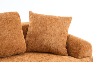 English Elm LY-024OR Plush 4-Seater Compression Sofa in Orange Crochet Yarn Fabric with 4 Pillows, Deep Seat Comfort W2231S00016