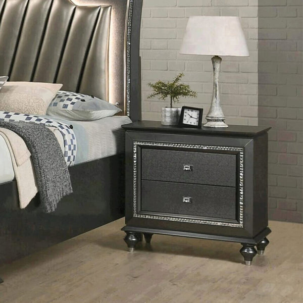 English Elm Solid Transitional Rubberwood Nightstand with 2 Drawers, Textured Front & Sparkling Crystal Trim Finish B016P261446