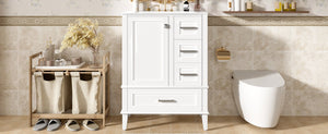 English Elm 24" Olive Bathroom Vanity Solid Wood Frame Ceramic Sink Gold Hardware Soft Close White N729P373276K