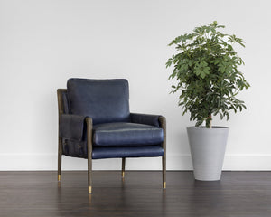 Sunpan Mauti Armchair - Luxurious 100% Bovine Leather with Elegant Wood Frame for Timeless Comfort and Style Distressed Brown / Cortina Ink Leather