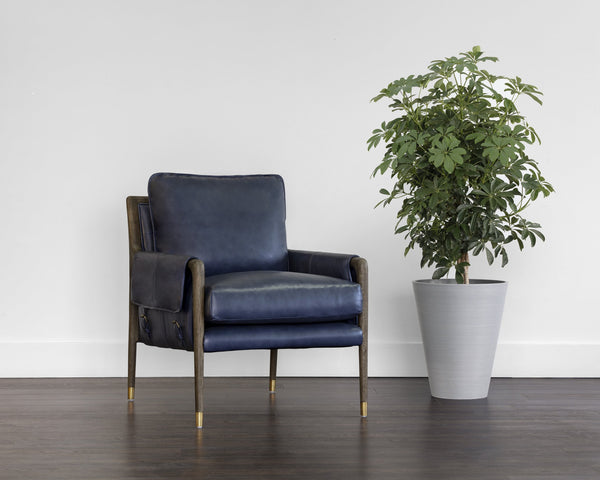 Sunpan Mauti Armchair - Luxurious 100% Bovine Leather with Elegant Wood Frame for Timeless Comfort and Style Distressed Brown / Cortina Ink Leather