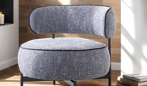 English Elm Contemporary Swivel Chair with Curved Backrest and Metal Legs, Blue Fabric, Contrast Welt Accent Dark Gray 37 L x 32 W x 12 H B2741P390566