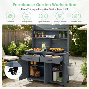 English Elm (assembly Video) Topmax Solid Fir Outdoor Potting Bench Grill Cart with Hutch Storage Gray N717P404333E