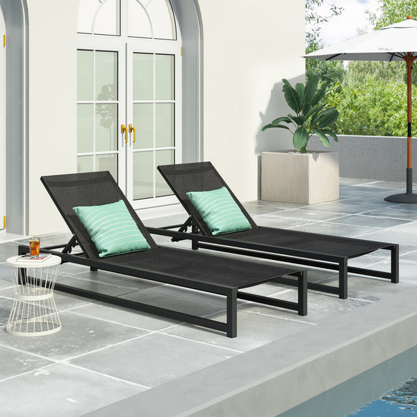 English Elm Christopher Knight Home® - Venice Outdoor Chaise Lounge - Adjustable, Breathable & Durable Black Aluminum Lounge For Patios 61698.00BBLKMP2