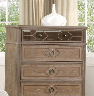 English Elm Simple Contemporary Chest of Drawers with Solid Wood Veneer, Felt-Lined Top Drawer & Metal Handles Oak,Rustic 21 L x 44 W x 54 H B2741P357499