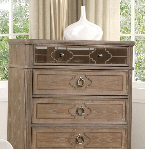 English Elm Simple Contemporary Chest of Drawers with Solid Wood Veneer, Felt-Lined Top Drawer & Metal Handles Oak,Rustic 21 L x 44 W x 54 H B2741P357499