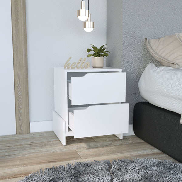 English Elm Luss Nightstand with Dual Drawers and Spacious Top Surface, Engineered Wood Bedside Table for Modern Bedrooms White 24 L x 19 W x 5 H B200P188859
