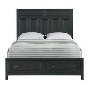 English Elm Wallace & Bay - Ebony Queen Storage Bed with 2 Deep Footboard Drawers, Black Wood Frame, Durable Classic Design B361S00023