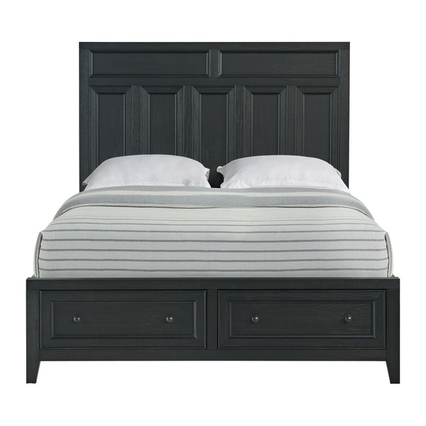 English Elm Wallace & Bay - Ebony Queen Storage Bed with 2 Deep Footboard Drawers, Black Wood Frame, Durable Classic Design B361S00023