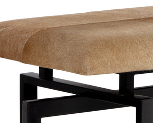 Sunpan PILAR Bench - Artisan-Crafted, Hand-Stitched Brown Cowhide on Sleek Black Iron Frame, Unique Design 108187