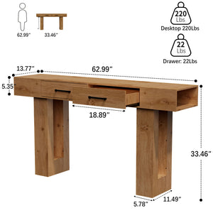 English Elm 63-Inch Farmhouse Console Table — 63" Long Sturdy Engineered MDF Entryway Sofa Hallway Display Surface Wood W1550P317441