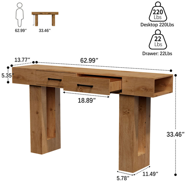 English Elm 63-Inch Farmhouse Console Table — 63" Long Sturdy Engineered MDF Entryway Sofa Hallway Display Surface Wood W1550P317441