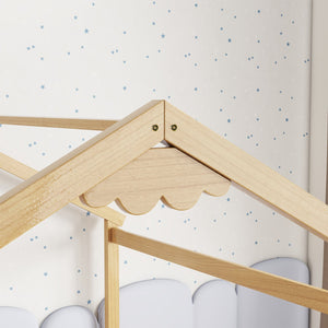 English Elm Double Twin House-Style Floor Bed with Fence Guardrails for Kids, Pine & Plywood Durable Design Natural W504P308461