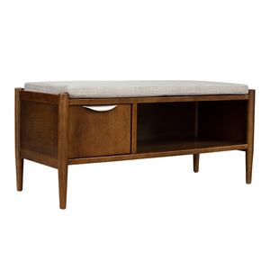 JLA Home INK+IVY - Accent Mid-Century Storage Bench with Upholstered Cushion, Walnut Finish, Concealed Compartment & Seat II105-0546