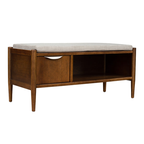 JLA Home INK+IVY - Accent Mid-Century Storage Bench with Upholstered Cushion, Walnut Finish, Concealed Compartment & Seat II105-0546
