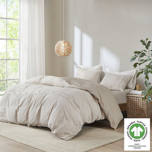 English Elm 3 Piece Organic Cotton Oversized Duvet Cover Set with Button Placket, Antimicrobial Protection, Full/Queen Natural 10.24 L x 12.2 W x 6.69 H B035129095