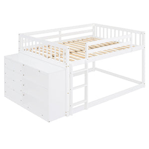 English Elm Full Over Bunk Bed with Four Drawers Three Shelves Pine and Mdf Kids Frame White LT000267AAK-1