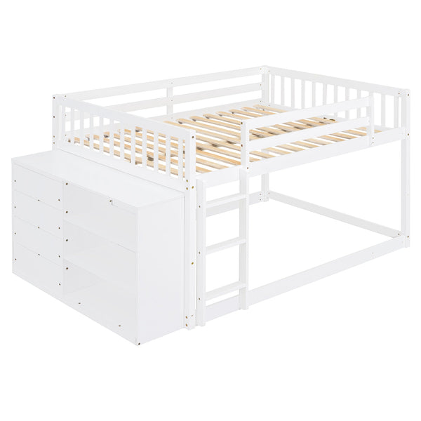 English Elm Full Over Bunk Bed with Four Drawers Three Shelves Pine and Mdf Kids Frame White LT000267AAK-1
