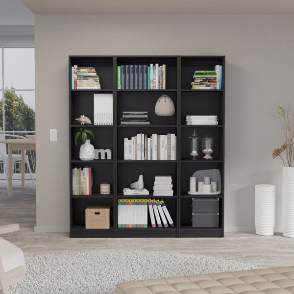 English Elm Bartow 3 Piece Home Bookcase Set - 60" Modern Black Shelving With 15 Versatile Storage Options B200S00342