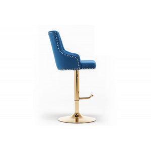 English Elm Adjustable Velvet Swivel Barstools with Gold Base Nail Head Glam Set of 2 B011P496279