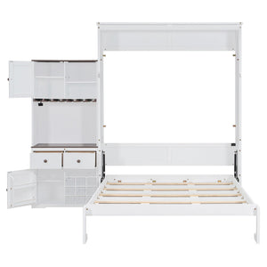 English Elm Queen Murphy Bed with Wine Rack Glass Holder Led Lighting and Cabinet White White LP000391AAK