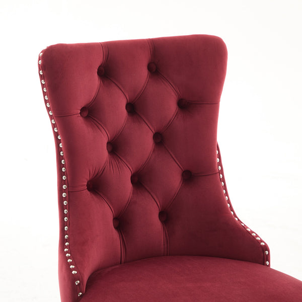English Elm Nikki Velvet Tufted Dining Chair with Nailhead Trim and Chrome Legs – Plush High-Rebound Cushion Comfort WINE RED W1143P369090