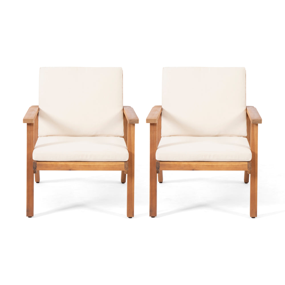 English Elm Christopher Knight Home® - Outdoor Acacia Wood Club Chairs Set of 2 with Water-Resistant Beige Cushions, Open Slat Design, Durable 66464.00CRM