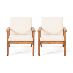 English Elm Christopher Knight Home® - Outdoor Acacia Wood Club Chairs Set of 2 with Water-Resistant Beige Cushions, Open Slat Design, Durable 66464.00CRM