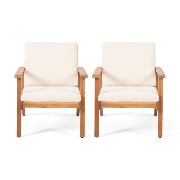 English Elm Christopher Knight Home® - Outdoor Acacia Wood Club Chairs Set of 2 with Water-Resistant Beige Cushions, Open Slat Design, Durable 66464.00CRM