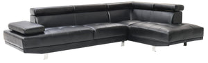 English Elm Riveredge Modern Right-Facing Chaise Sectional with Adjustable Arm & Headrest, Chrome Legs, PU Comfort Black 21 L x 76 W x 34 H B078S00400