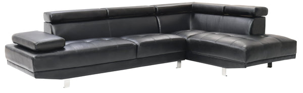 English Elm Riveredge Modern Right-Facing Chaise Sectional with Adjustable Arm & Headrest, Chrome Legs, PU Comfort Black 21 L x 76 W x 34 H B078S00400