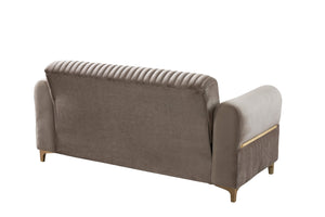 English Elm Melody Velvet Upholstered Sleeper Loveseat with Gold Accents, Vertical Tufting & Convertible Comfort taupe B009S01833