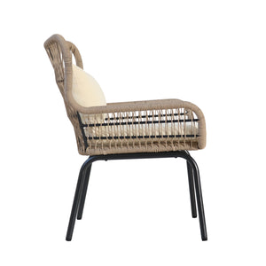 English Elm Christopher Knight Home® - SOUTHPORT Woven Rope Club Chair with Steel Frame, Water‑Resistant Cushions & Bohemian Outdoor Style Brown+Beige 62329.00CBRN