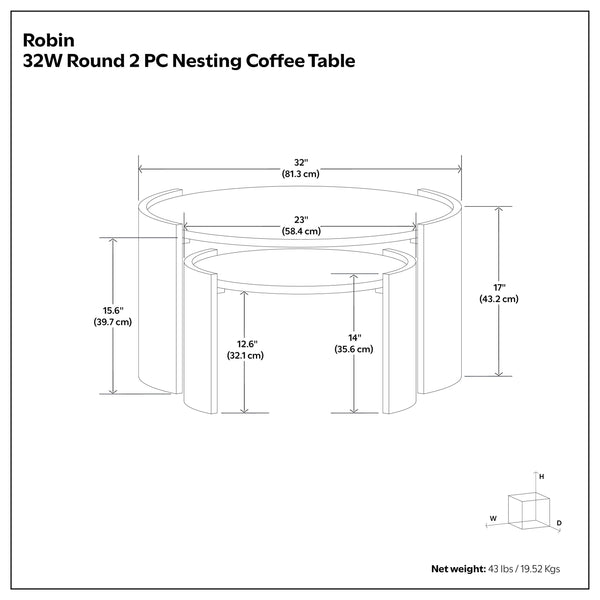 English Elm Robin Mango Wood Nesting Tables Ash Grey Finish Round Set for Modern Living Rooms B136P429087