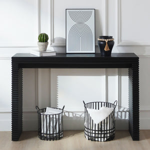 English Elm Modern Black Console Table With Ribbed Front Design - Sleek Entryway, Hallway, Or Living Room Accent W2729P199006