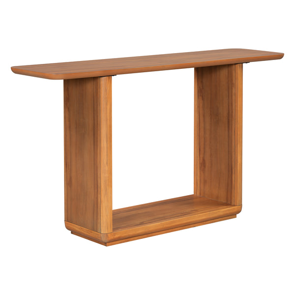 English Elm Mirod Acacia Veneer Console Table with U-base and Curved Edges for Entryway Brown N760P237958D