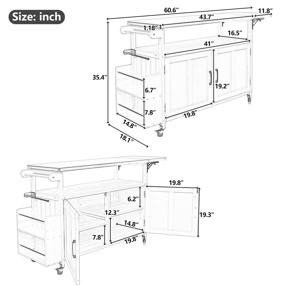 English Elm Foldable Outdoor Kitchen Cart with Stainless Worktop Fir Wood Frame and Lockable Wheels Black N719P380279B