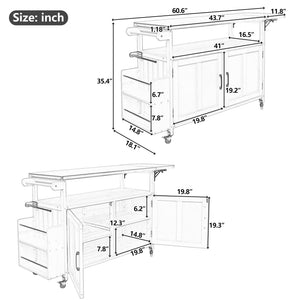 English Elm Foldable Outdoor Kitchen Cart with Stainless Worktop Fir Wood Frame and Lockable Wheels White N719P380279K