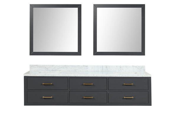 English Elm Black 80" Double Bath Vanity with Carrara Marble Top, Soft-Close Drawers & Dual 36"x36" Mirrors B2731S01583