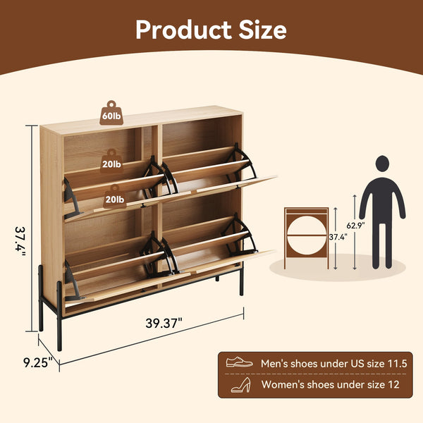 English Elm Space-saving Rattan Shoe Cabinet Artisan Woven Entryway Storage with Four Flip Doors W5221P454781