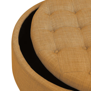 English Elm Tufted Linen Square Ottoman with Lift Top Storage Nailhead Trim Living Room Orange B2748P481673