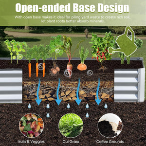 English Elm 8x4x1 Raised Garden Bed Galvanized Steel Outdoor Planter Box with Open Base, Support Rods & Safety Edge Silver W1859P197955
